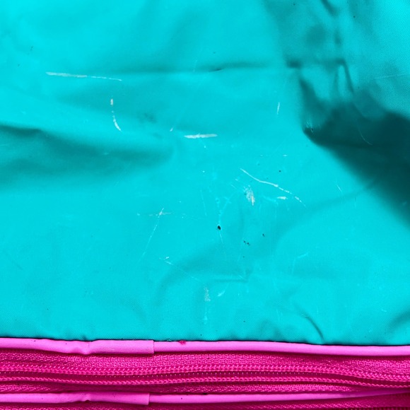 Vintage 90s Teal Purple Nylon Tote Bag Travel Gym Shoulder Bag Expands to 18" - Picture 5 of 7